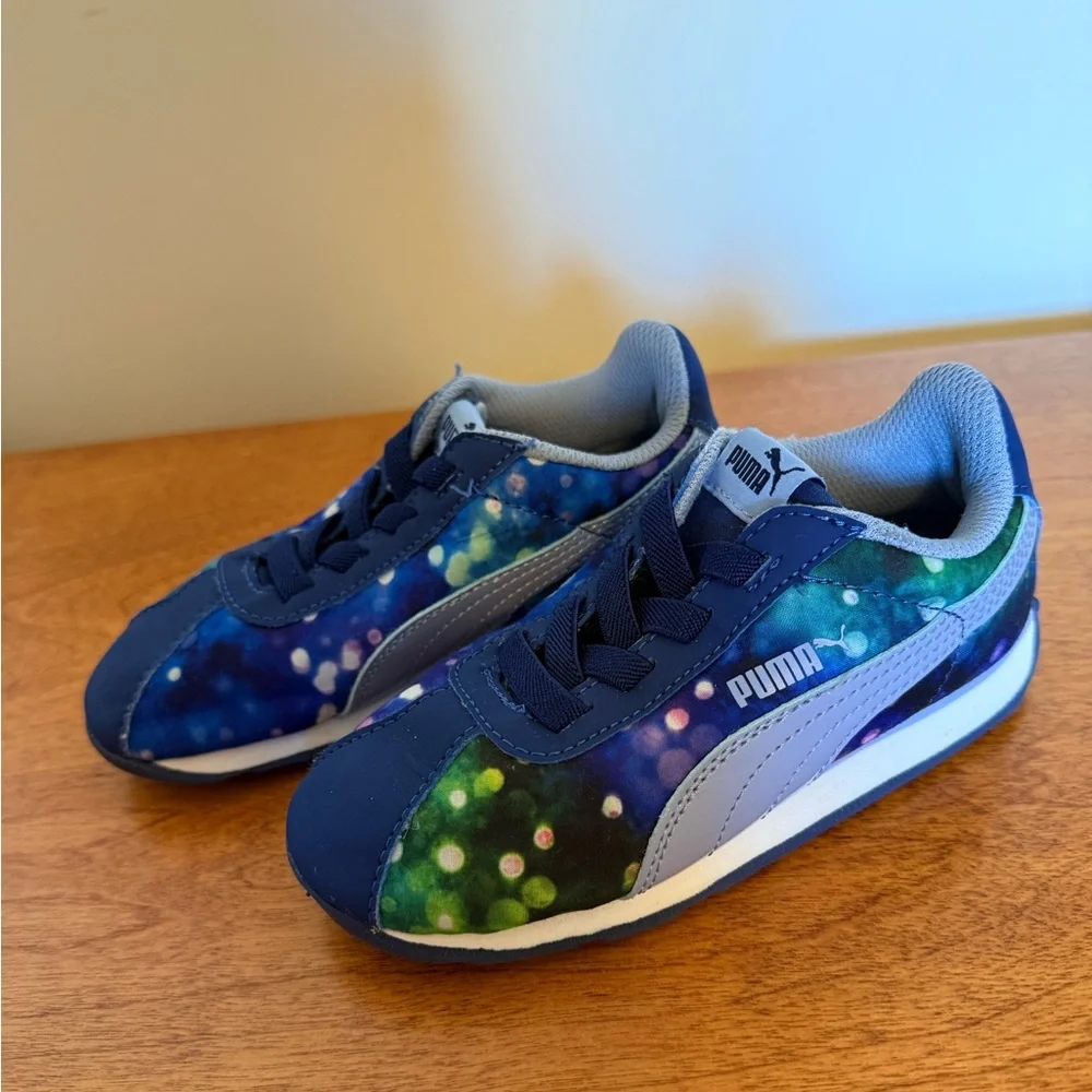 10C Puma Kids Galaxy Blue Purple Green Sneakers Pull-On Soft EUC Rubber Sole - Picture 4 of 11